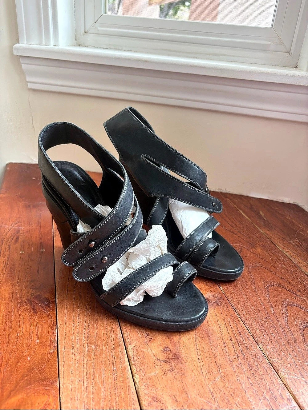 Cordani Black Leather Heeled Sandals EU 39
